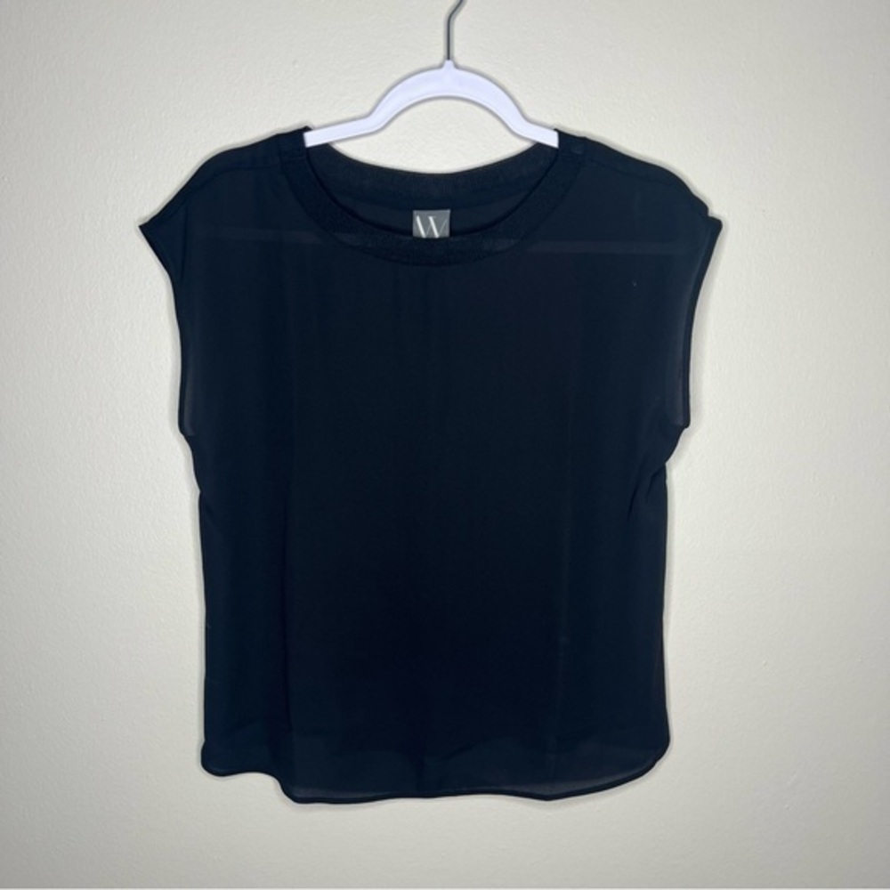 Worthington Black‎ Chiffon Cap Sleeve Top